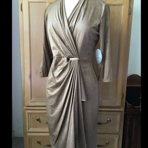Emma &‎ Michelle Size Med Light Brown 3/4 Sleeve Faux Suede Wrap Dress